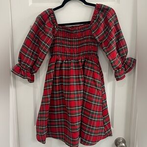 YXL/ Women’s XS Red Plaid Tartan Smocked Square Neck Dress Puff 3/4 Sleeve